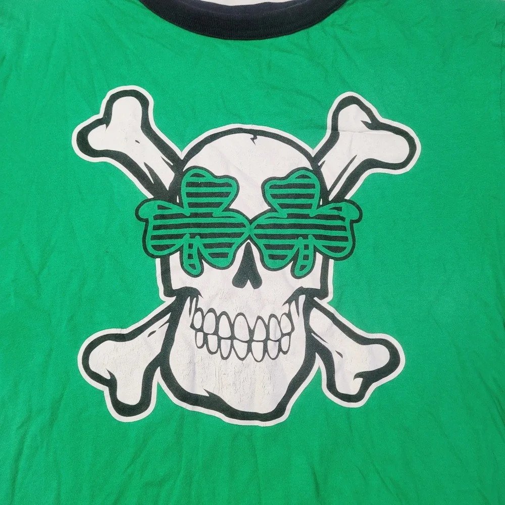 Childrens Place Boys Skull Shamrock Ringer T-Shirt XL 14 Green B73